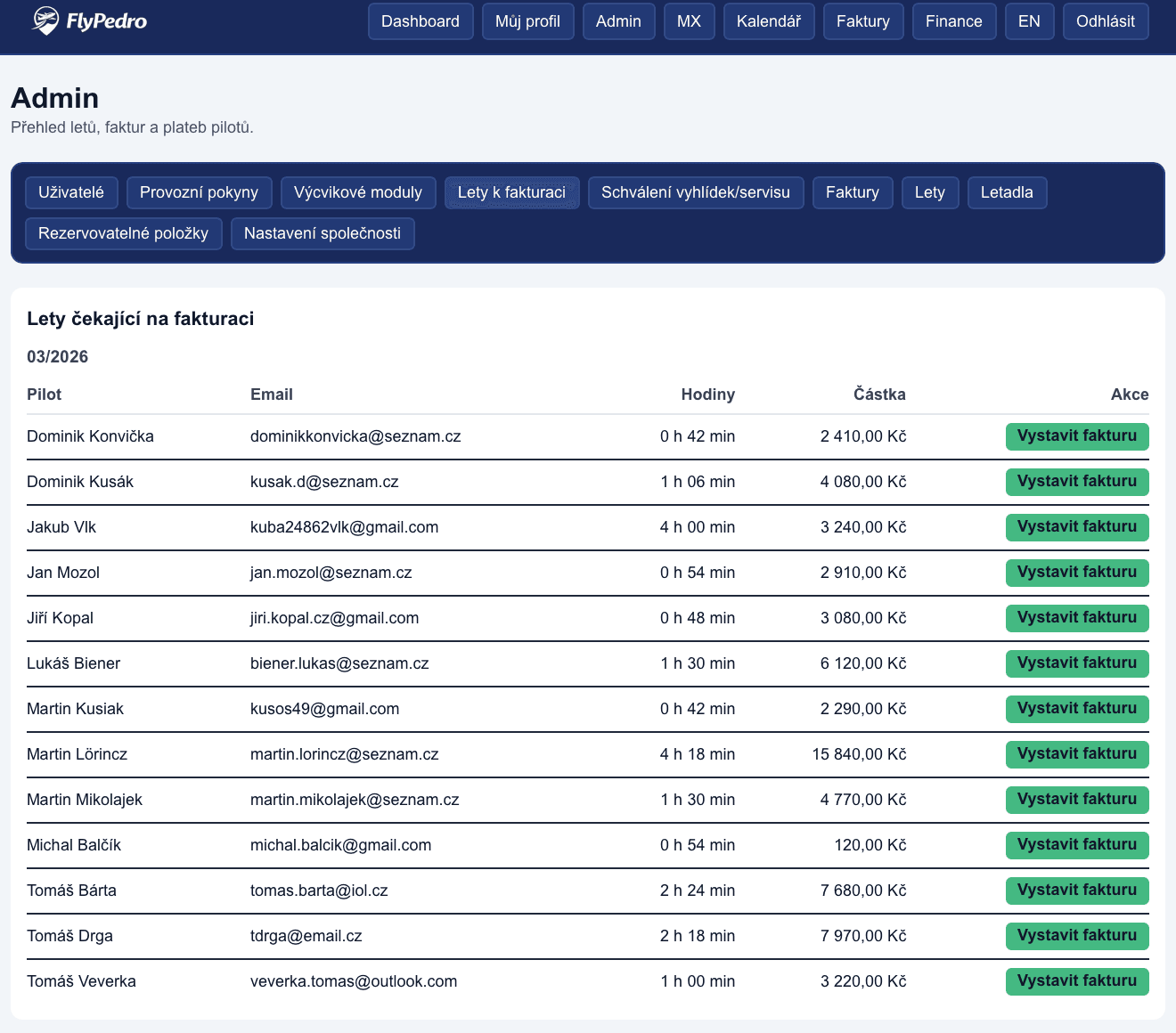 FlyPedro invoices screenshot