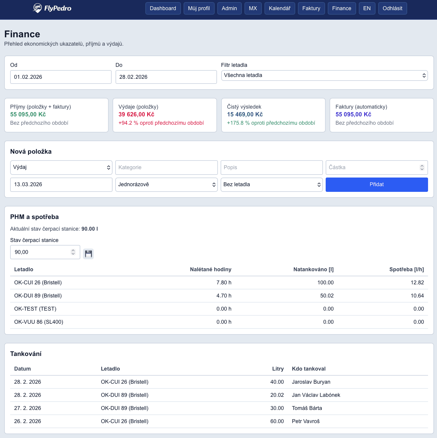 FlyPedro finance screenshot