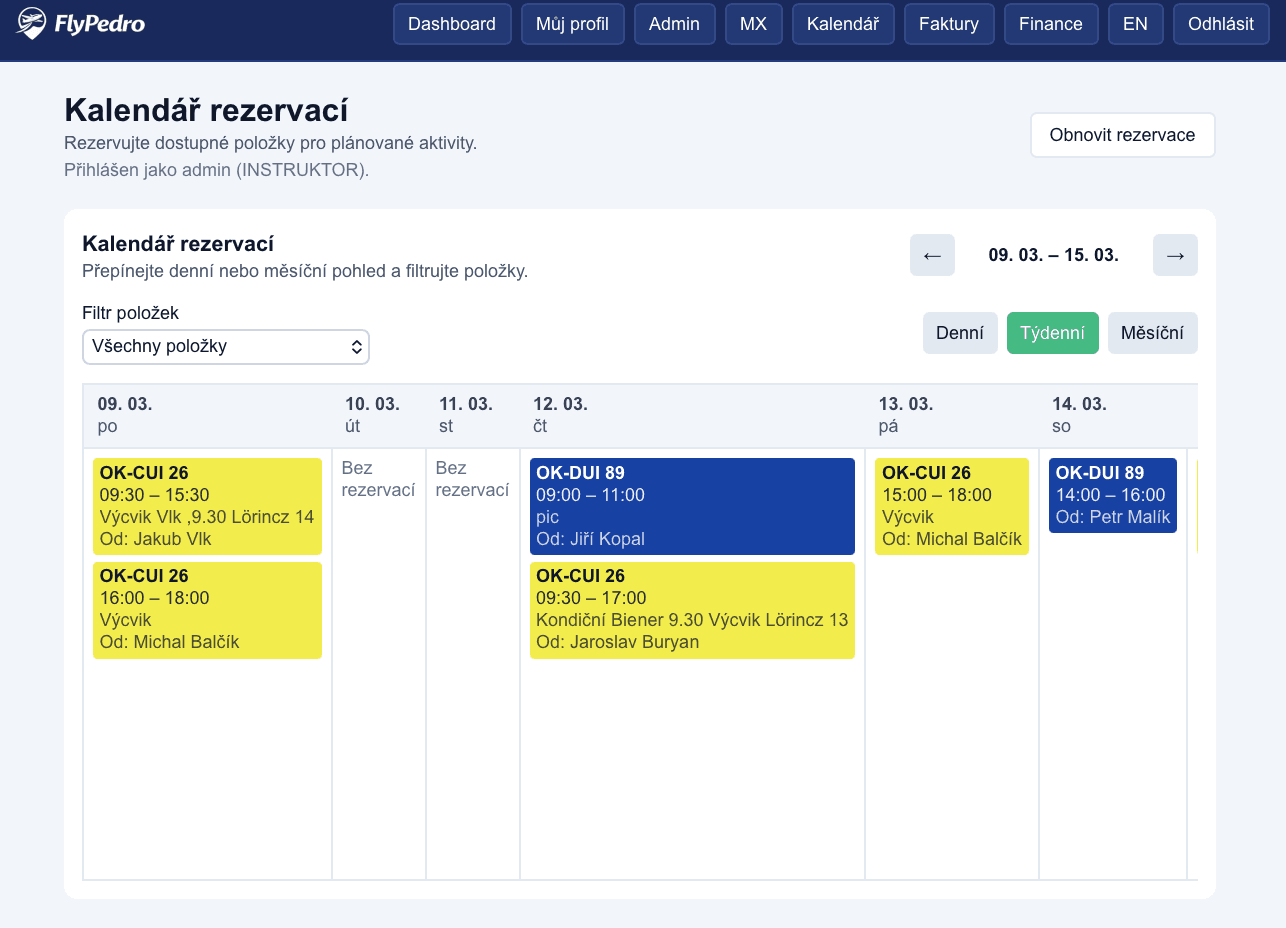 FlyPedro calendar screenshot