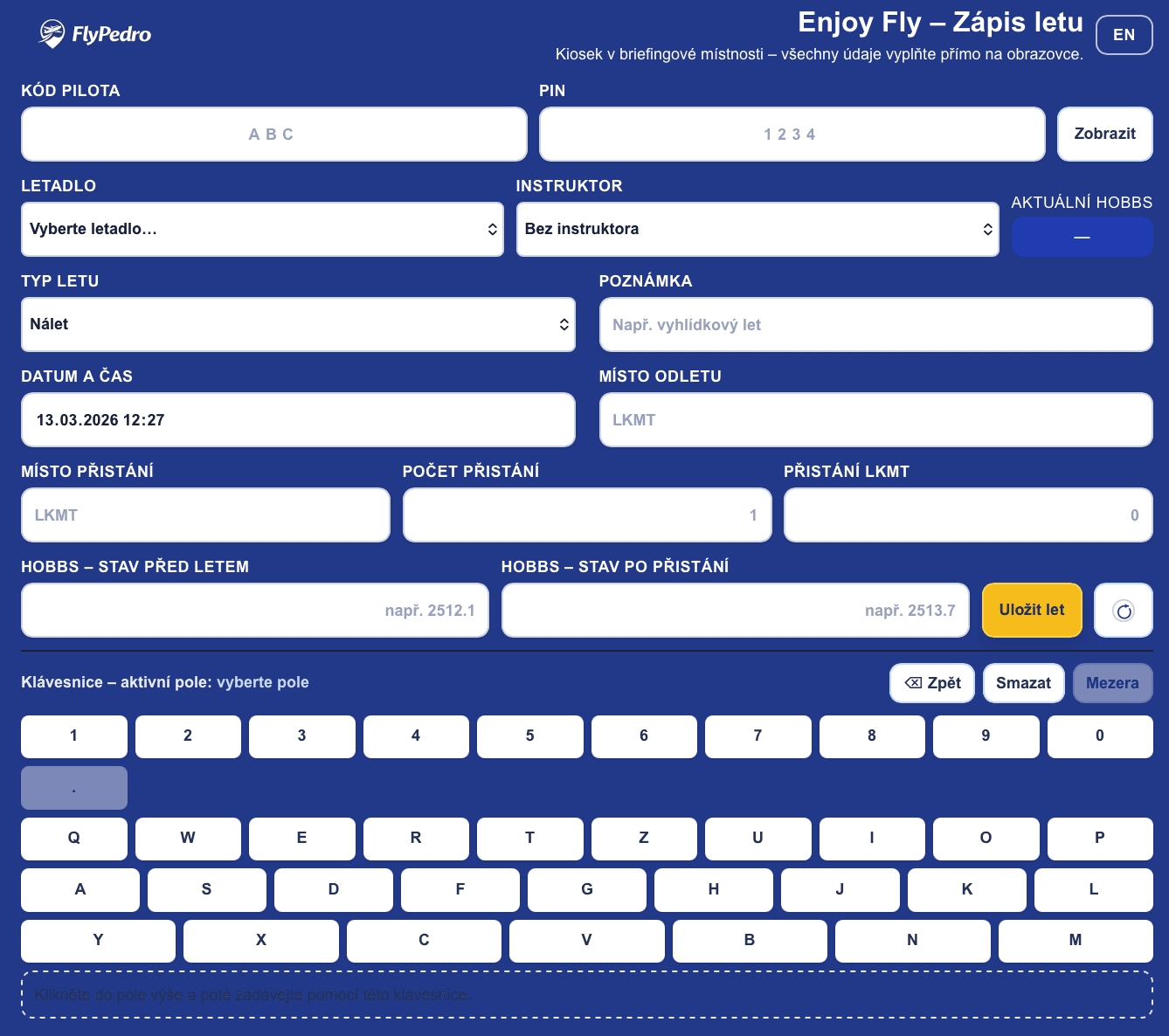 FlyPedro kiosk screenshot